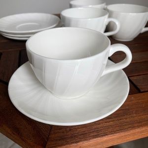 Bone China - Set of 4 tea cups and saucers, white